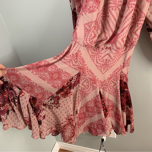 Free People Womens Seven Wonders Mini Dress Pink Floral Boho Open Back Large L - Picture 4 of 11